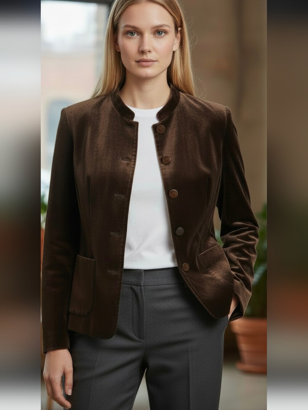 Ann Taylor Brown Velvet Nehru Jacket Size 6